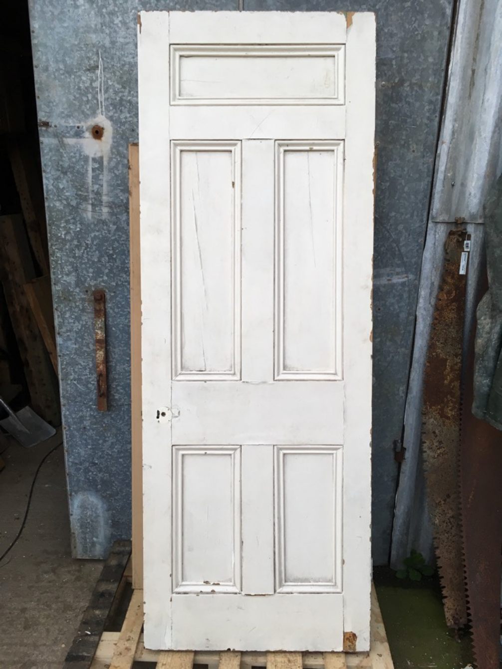 31 3/8”x85 3/4” Tall Victorian Painted Pine Five Panel 1over4 Internal Door