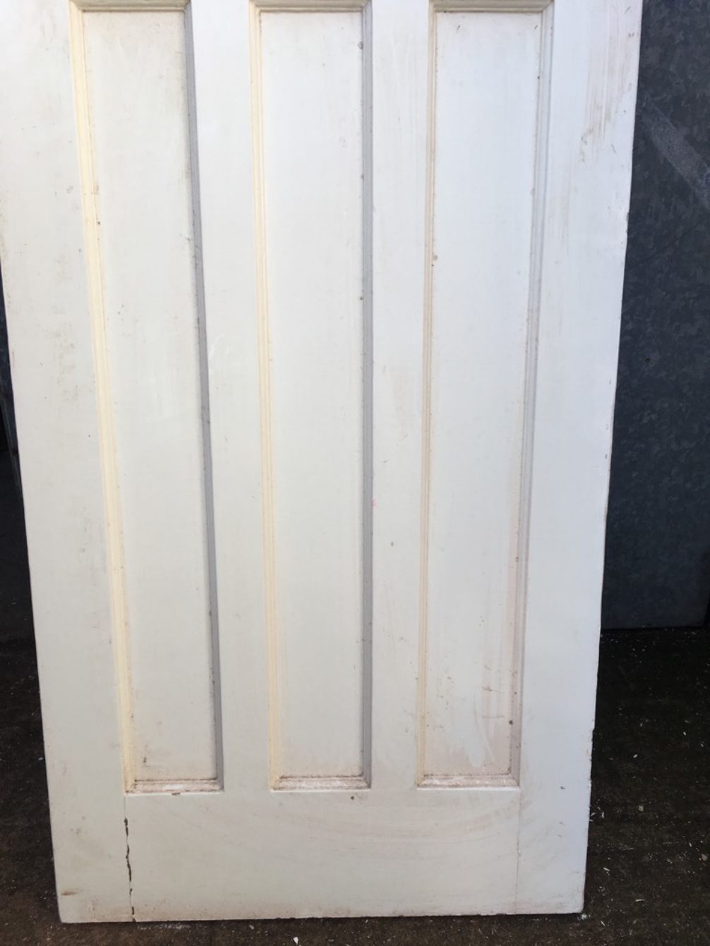 29 3/4”x76 5/8” 1930s Painted Pitch Pine Four Panel 1 Over 3 Internal Door