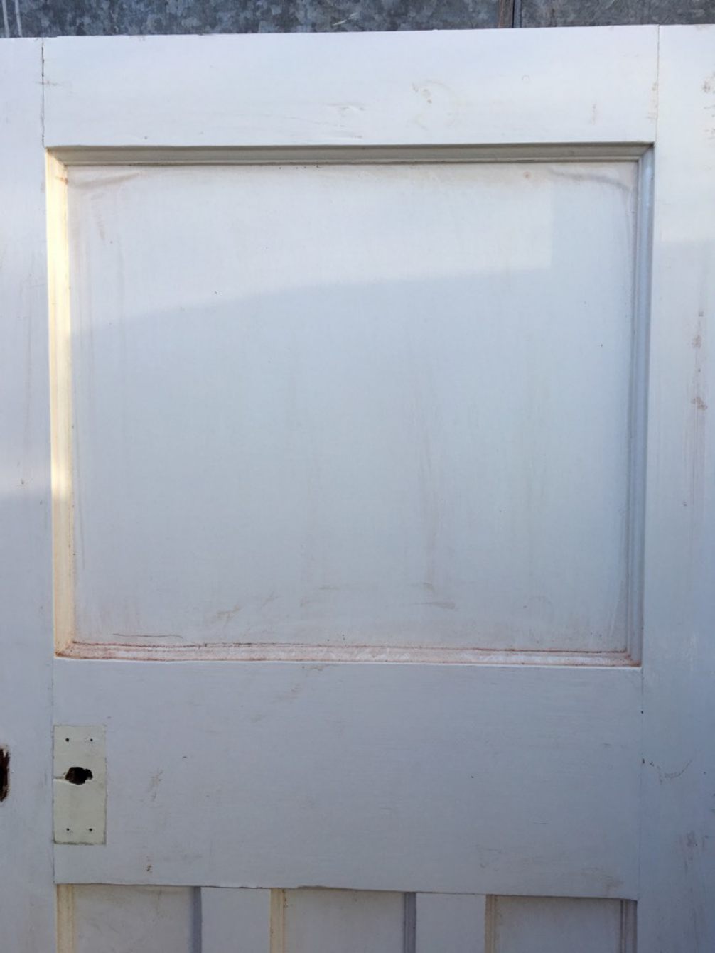 29 5/8”x 77 3/8” 1930s Painted Pitch Pine Four Panel 1 Over 3 Internal Door