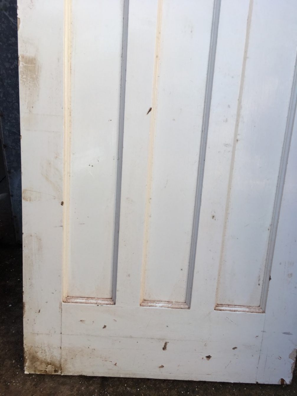 29 5/8”x 77 3/8” 1930s Painted Pitch Pine Four Panel 1 Over 3 Internal Door