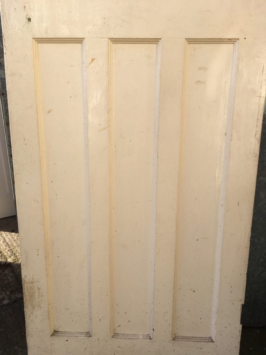 29" 3/8 x 77" 3/8 Four Panel Painted Pitch Pine 1930s 1 Over 3 Internal Door