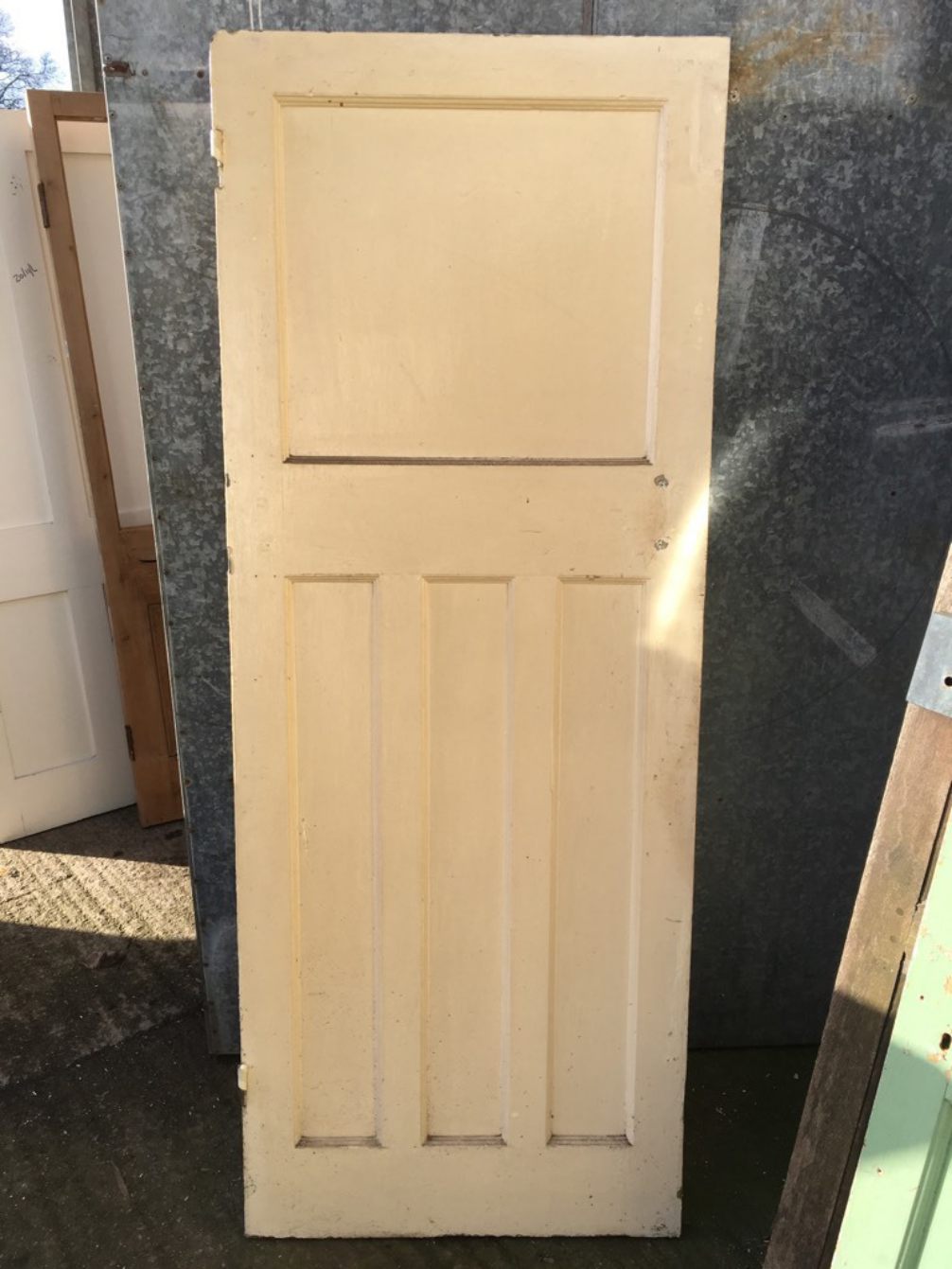 29" 3/8 x 77" 3/8 Four Panel Painted Pitch Pine 1930s 1 Over 3 Internal Door