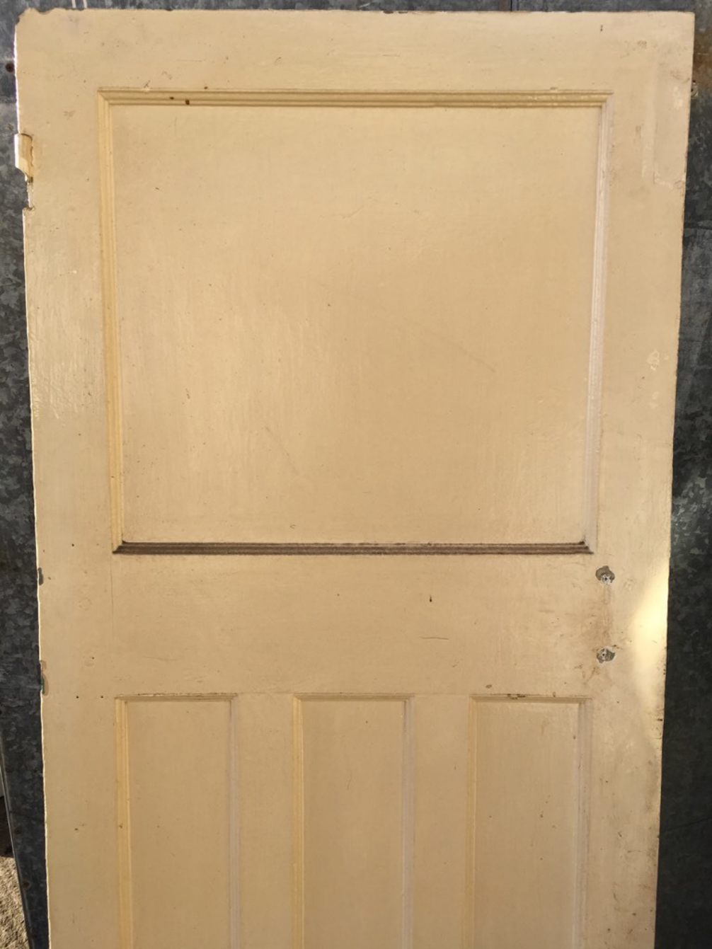 29" 3/8 x 77" 3/8 Four Panel Painted Pitch Pine 1930s 1 Over 3 Internal Door