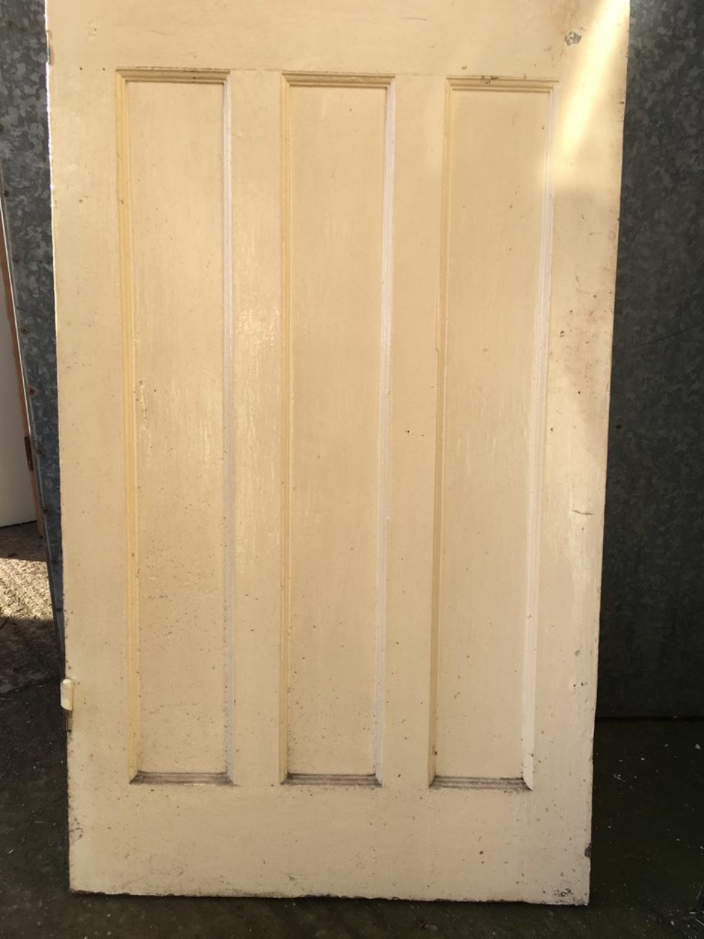 29" 3/8 x 77" 3/8 Four Panel Painted Pitch Pine 1930s 1 Over 3 Internal Door