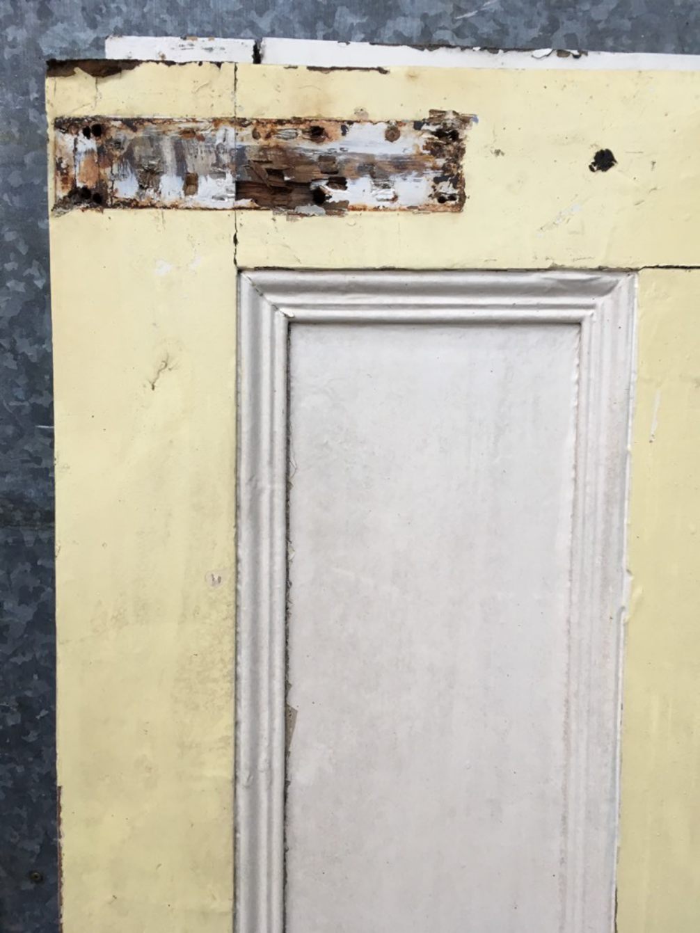 29 5/8”x77 1/8” Reclaimed Victorian Painted Pine 4 Panel 2 Over 2 Internal Door