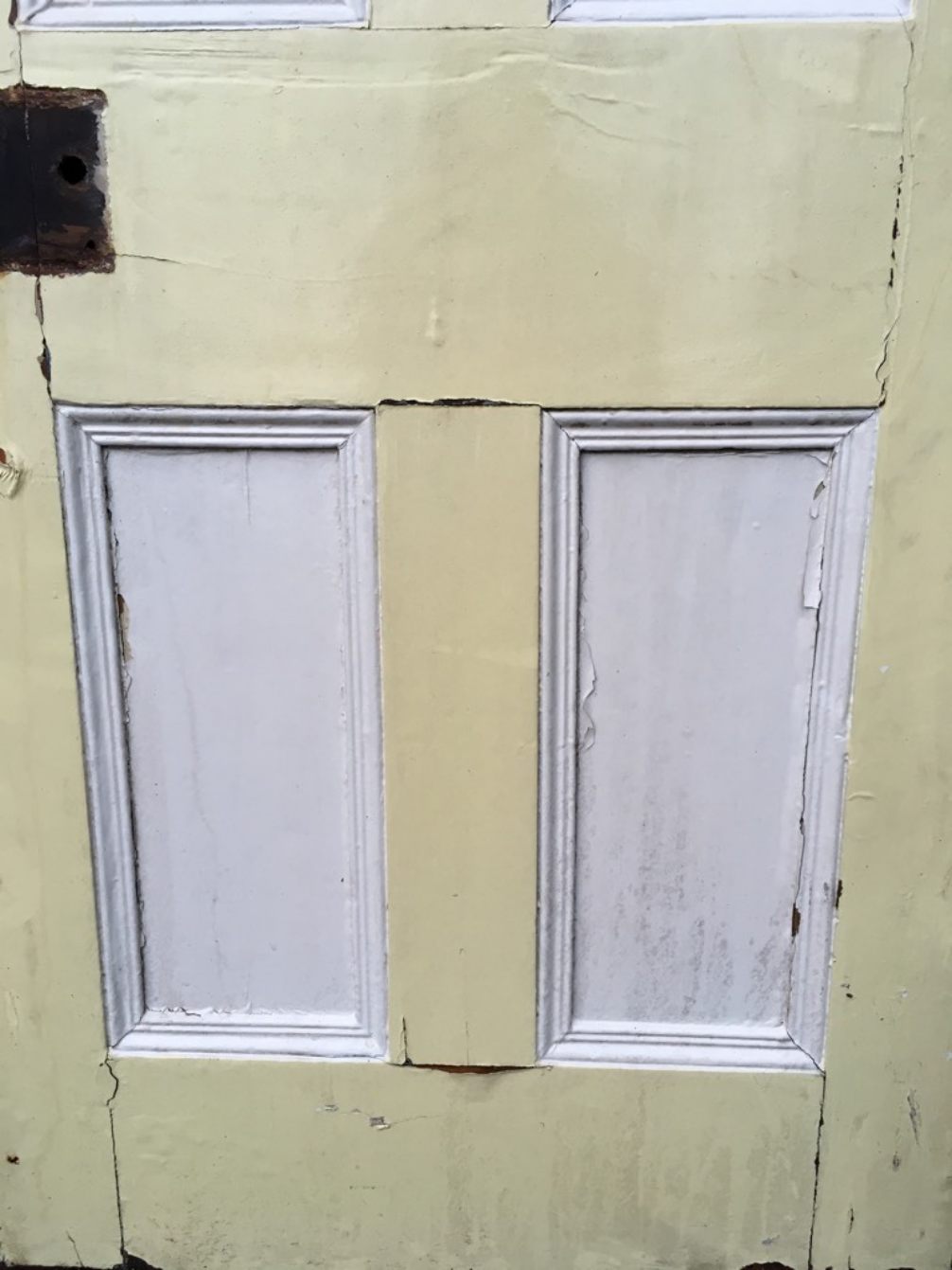 29 5/8”x77 1/8” Reclaimed Victorian Painted Pine 4 Panel 2 Over 2 Internal Door