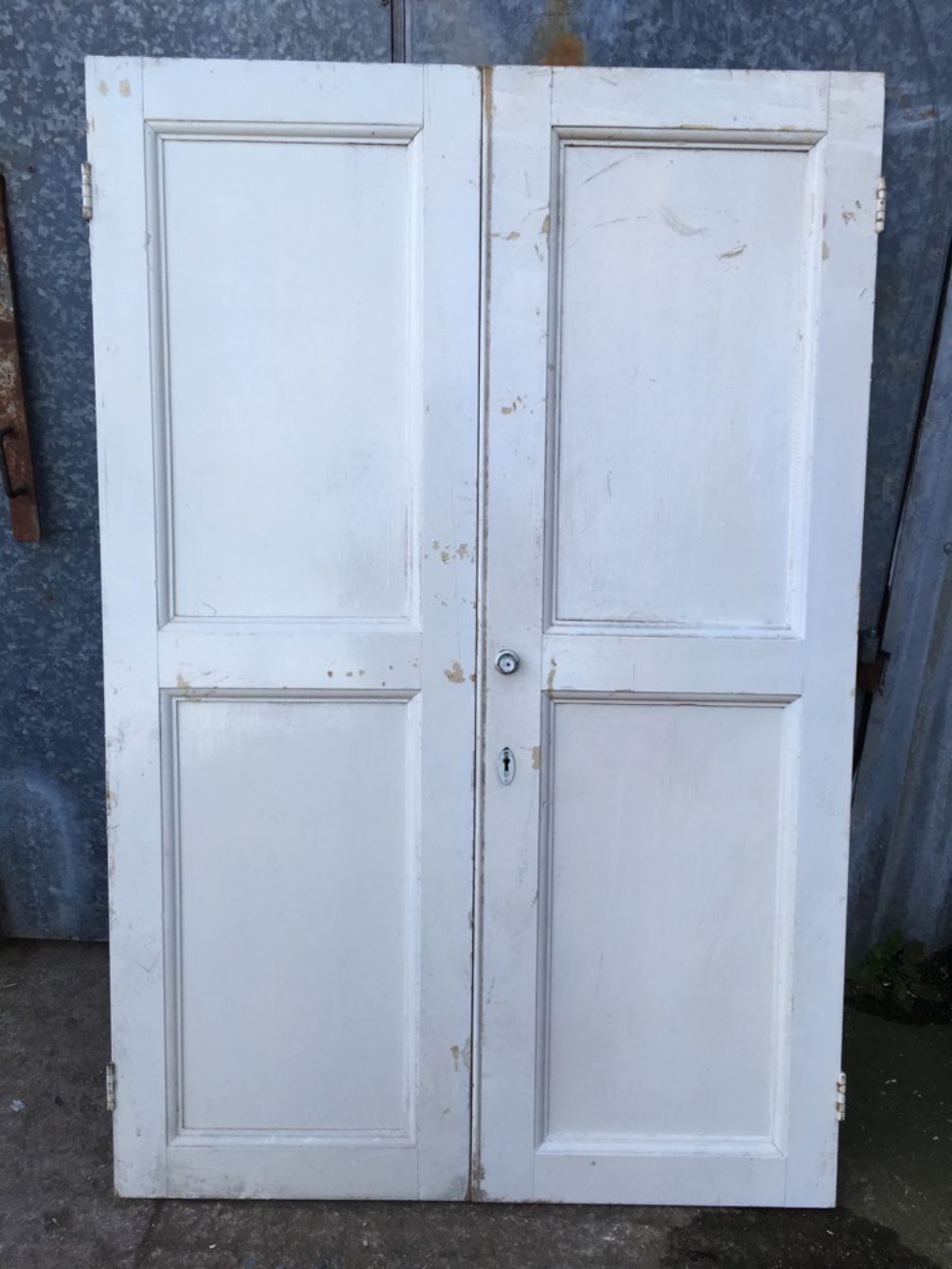 38 1/2”x58 1/8” Pair Victorian Painted Pine 4 Panel 2over2 Short Internal Doors