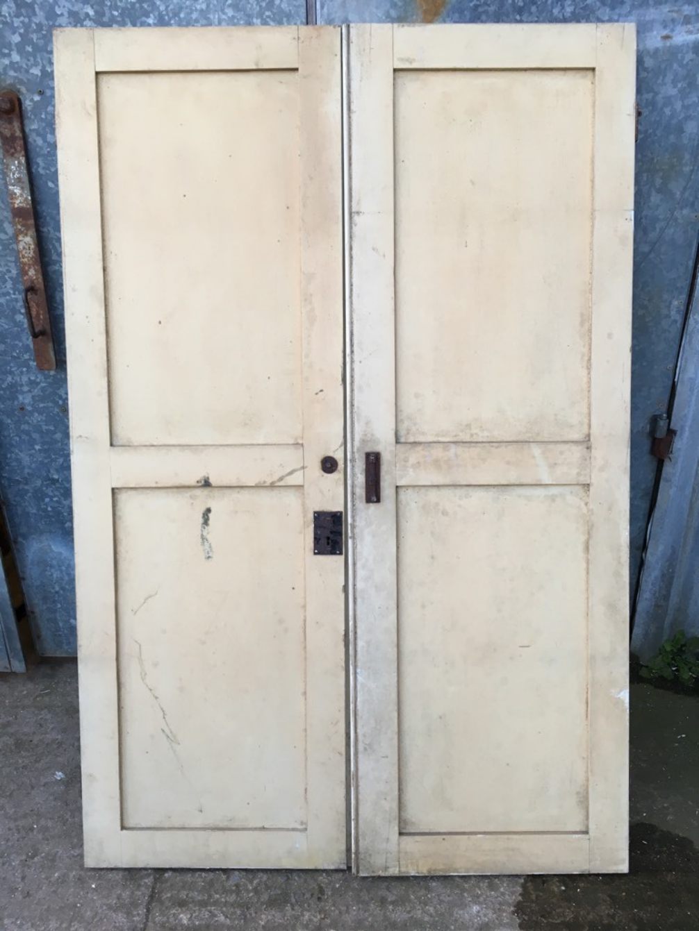38 1/2”x58 1/8” Pair Victorian Painted Pine 4 Panel 2over2 Short Internal Doors