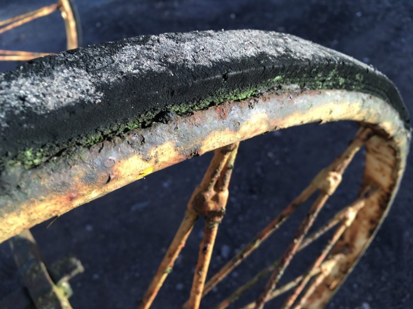 Interesting Pair Of Old Wrought Iron 3’ Spoked Wheels & Axle