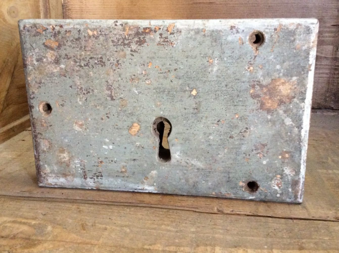 Salvaged Victorian Door Rim Lock Wooden Case & Steel Casement Right Hand No Key