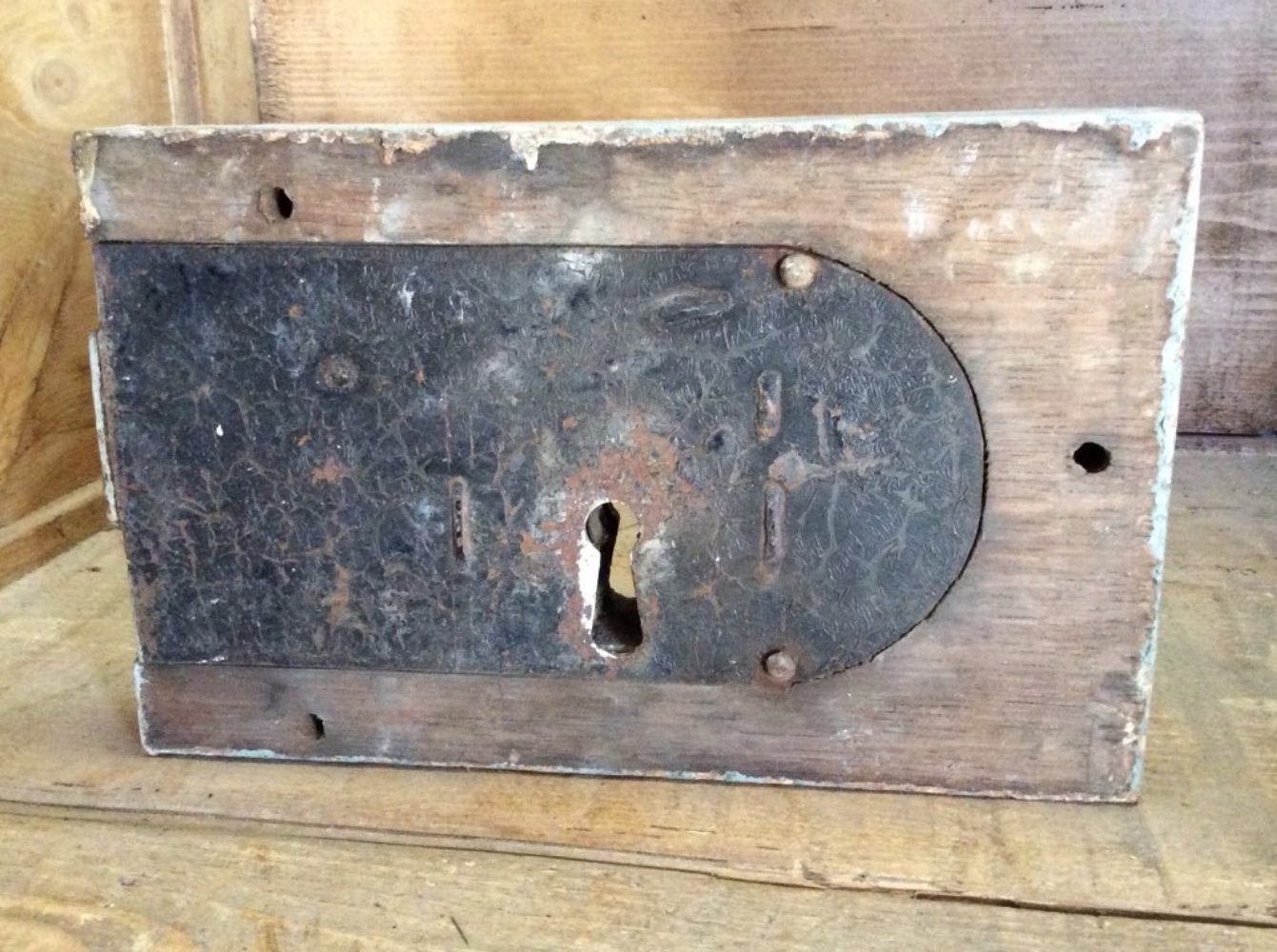 Salvaged Victorian Door Rim Lock Wooden Case & Steel Casement Right Hand No Key