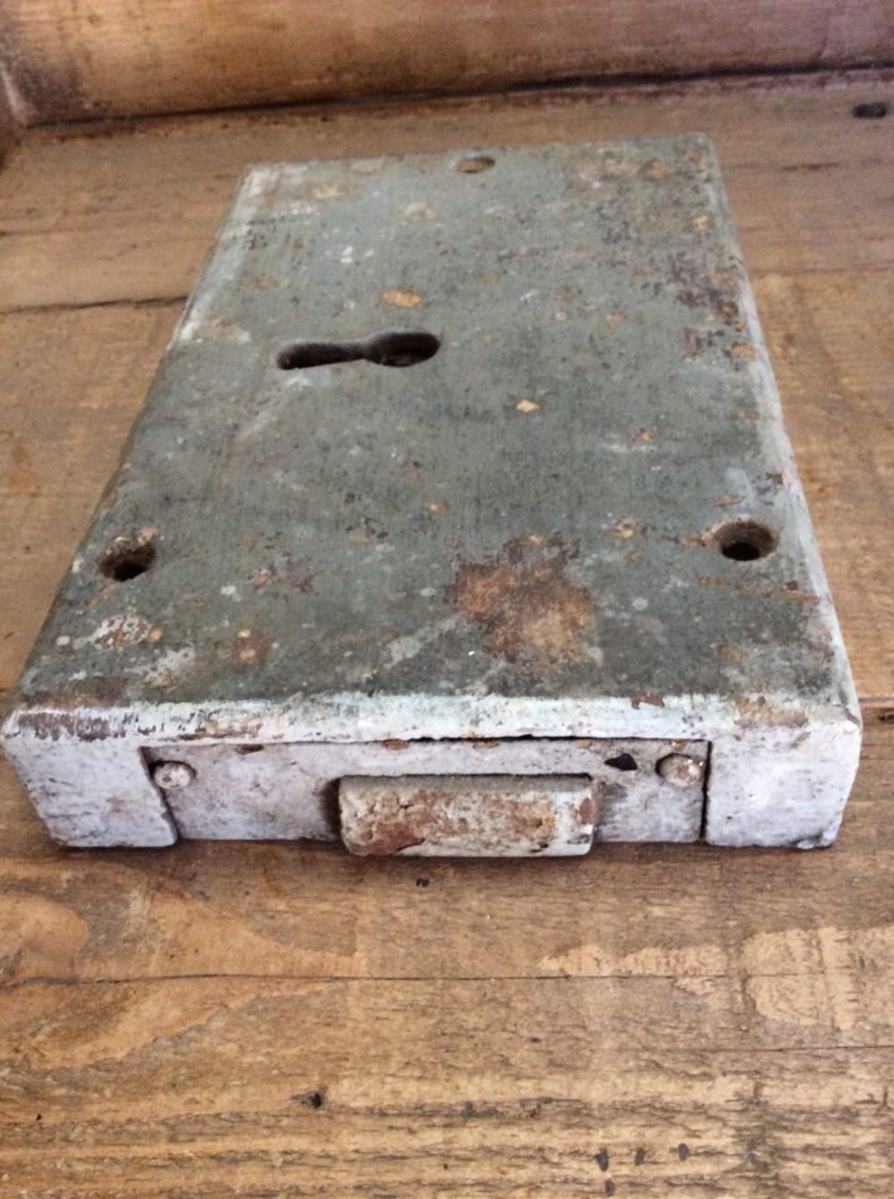 Salvaged Victorian Door Rim Lock Wooden Case & Steel Casement Right Hand No Key