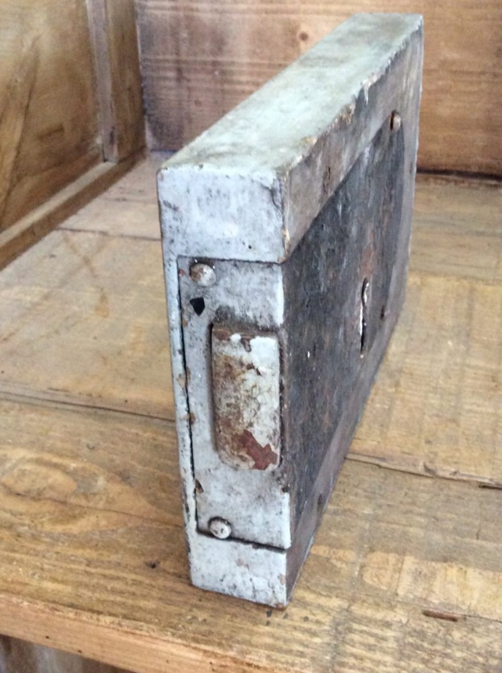 Salvaged Victorian Door Rim Lock Wooden Case & Steel Casement Right Hand No Key