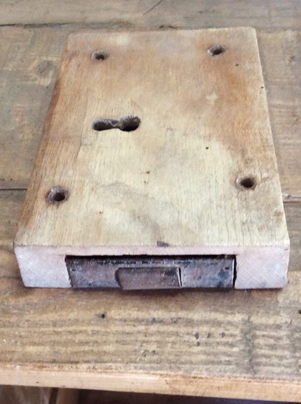 Unusual Victorian Door Rim Lock With Elm Casement & Steel Lock Right Hand 4¾”x7”