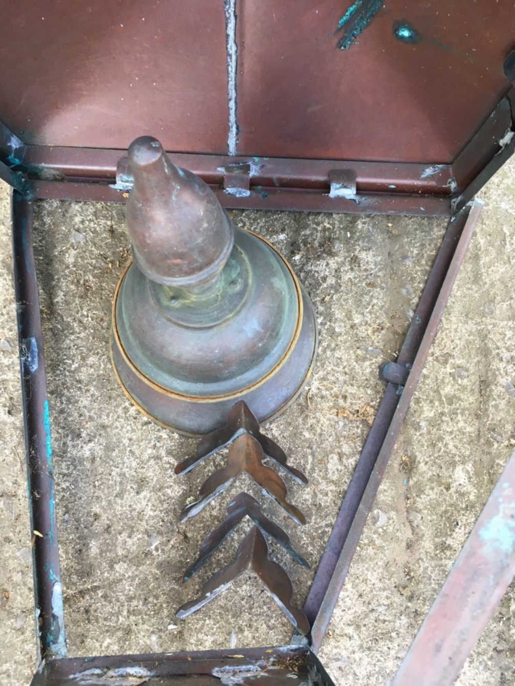 36”x17x17” Salvaged Large Copper Lamp Top Needs Repair