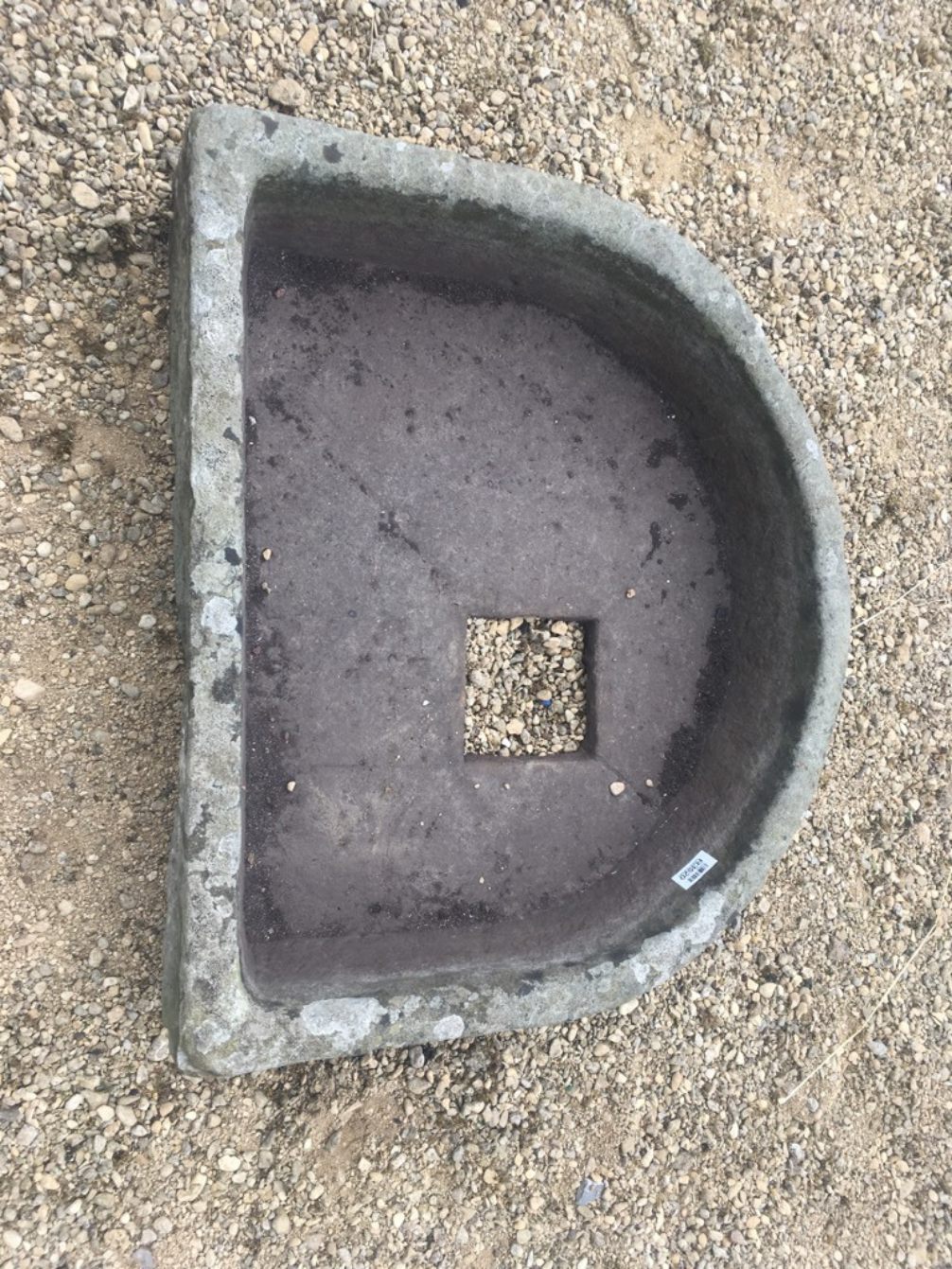 Antique Very Old Stone D Trough Sink Drain 2’3” Garden Planter