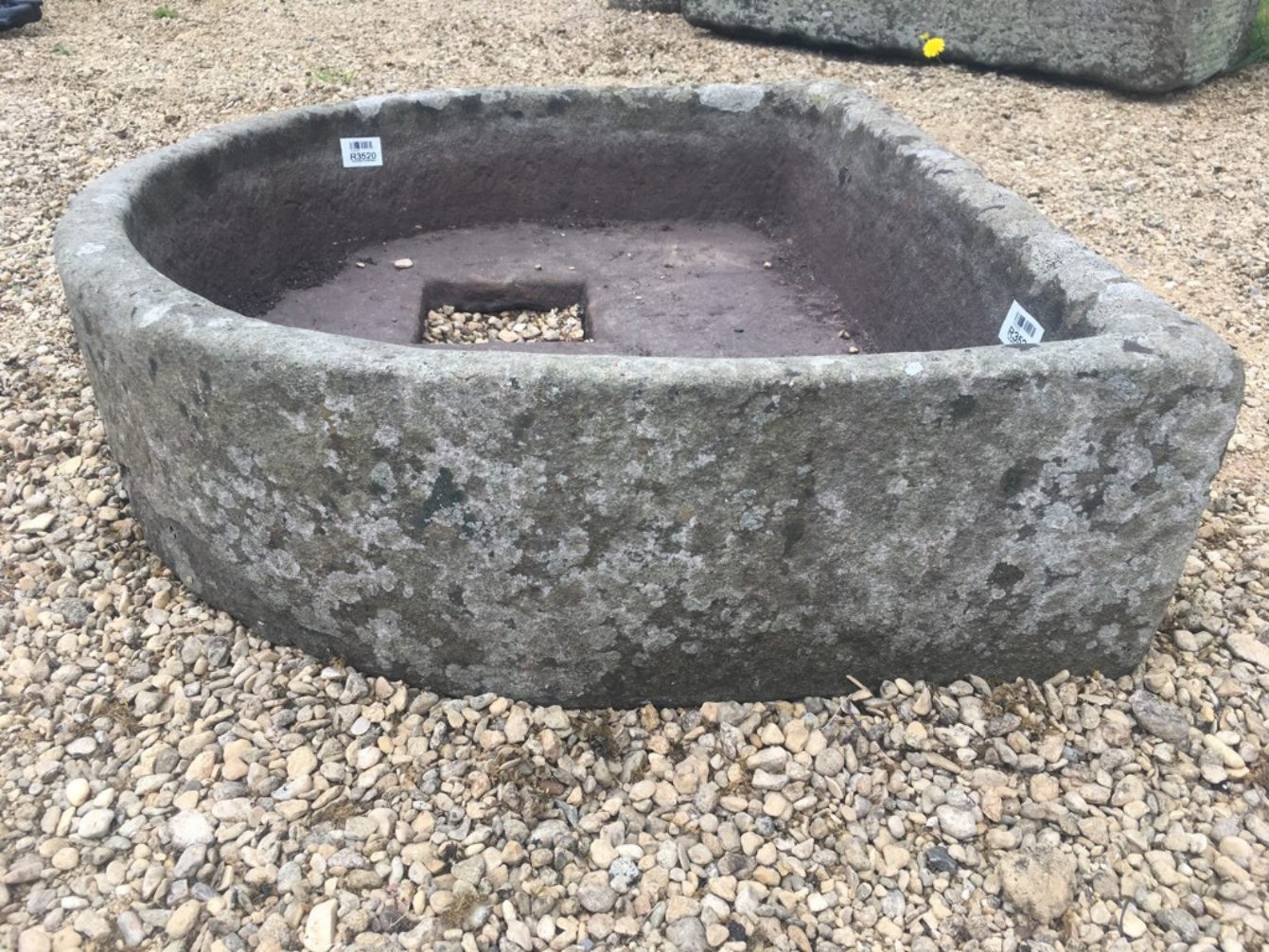 Antique Very Old Stone D Trough Sink Drain 2’3” Garden Planter