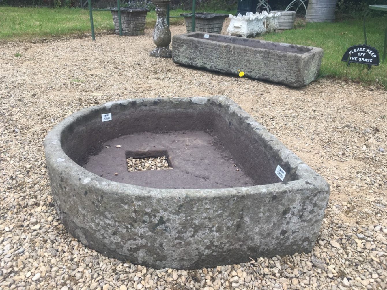 Antique Very Old Stone D Trough Sink Drain 2’3” Garden Planter