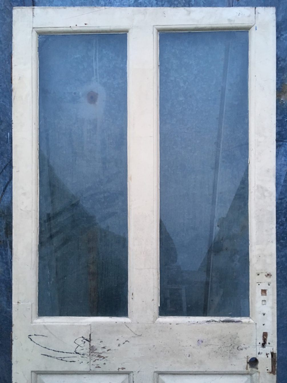 36 3/8”x 90 1/2” Large Glazed Georgian Painted Pine Six Panel 2over2over2 Internal Door