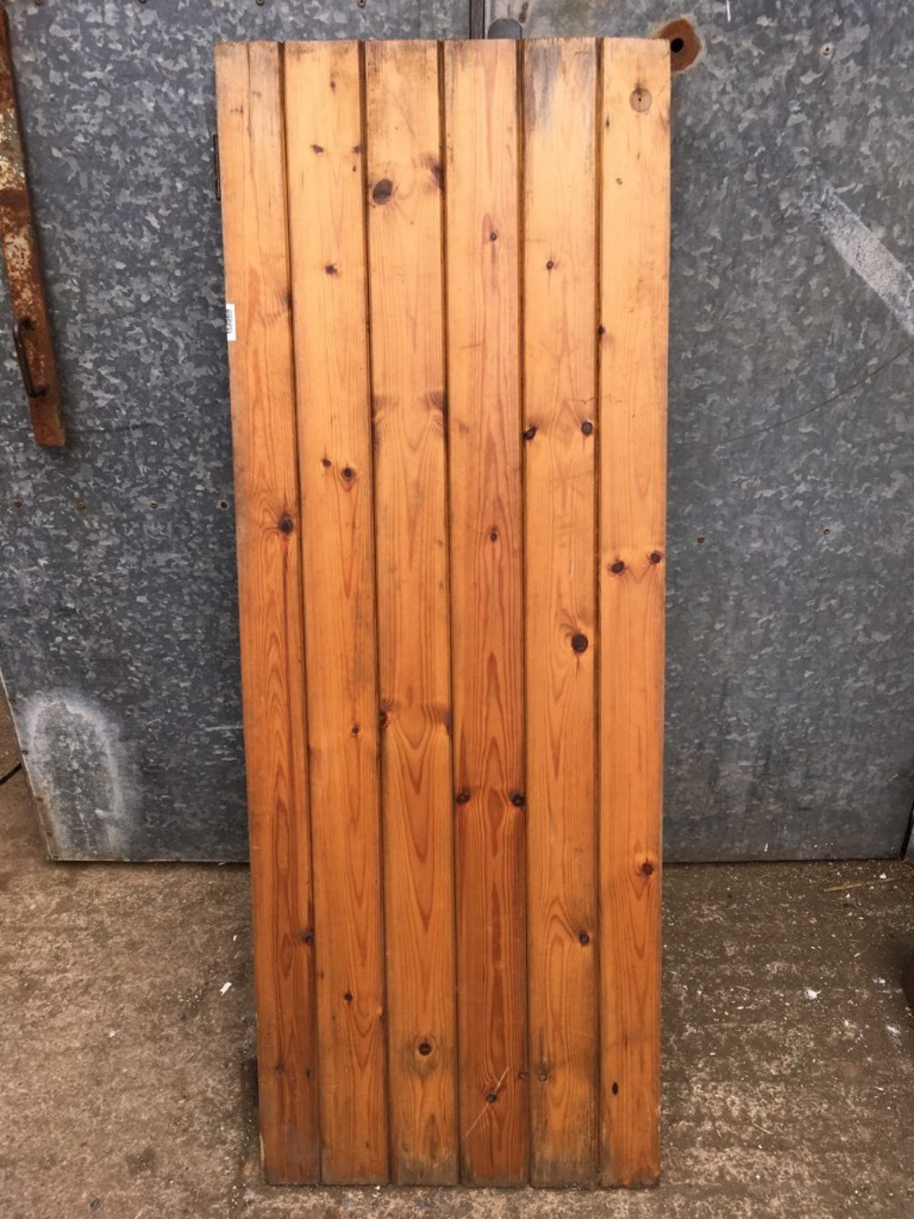 19 1/2”x52 7/8” Old Varnished Pine 6 Plank Ledge & Brace Narrow Internal Door