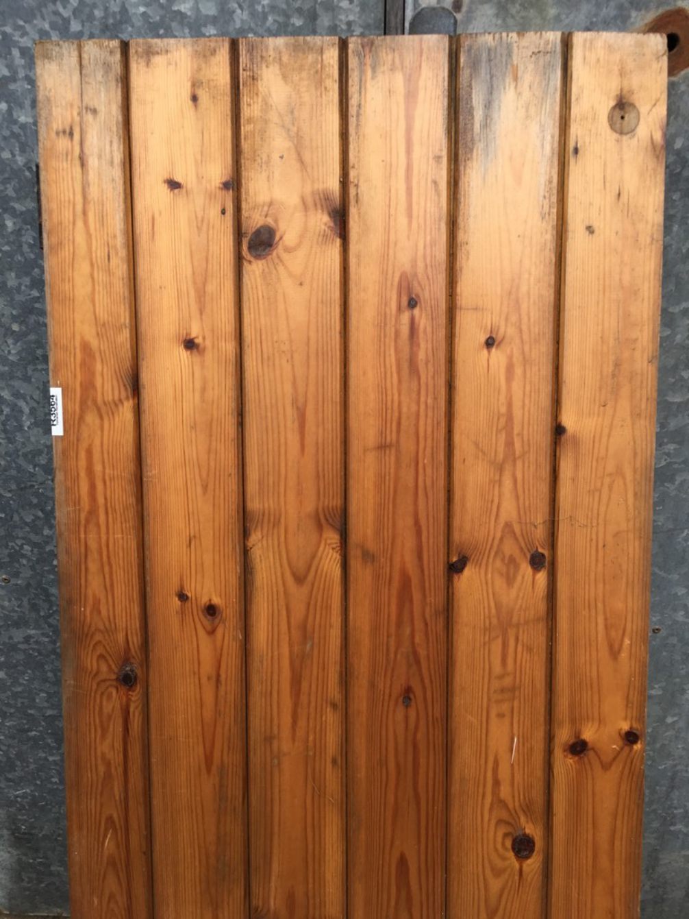19 1/2”x52 7/8” Old Varnished Pine 6 Plank Ledge & Brace Narrow Internal Door