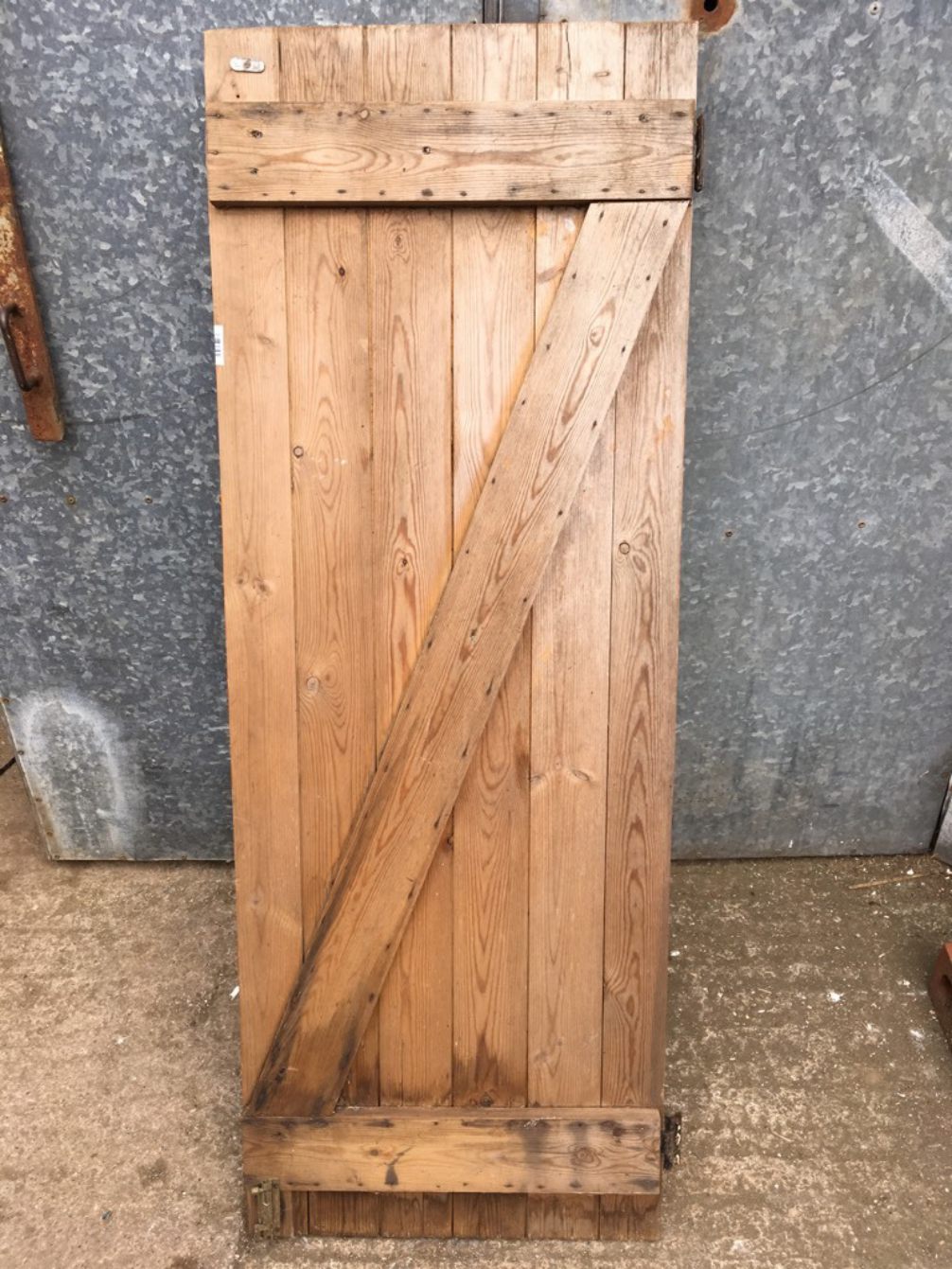19 1/2”x52 7/8” Old Varnished Pine 6 Plank Ledge & Brace Narrow Internal Door