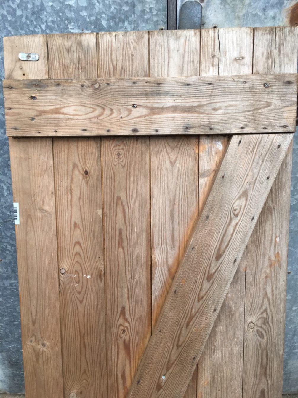19 1/2”x52 7/8” Old Varnished Pine 6 Plank Ledge & Brace Narrow Internal Door