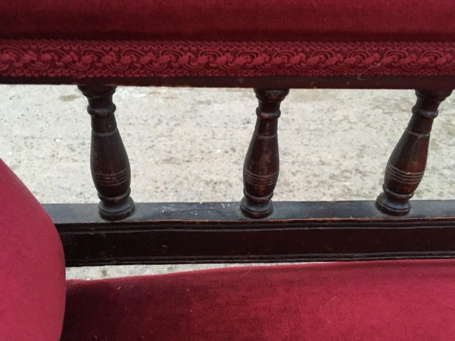 Antique Victorian Mahogany & Red Material Chaise Longue Sofa Chair TLC