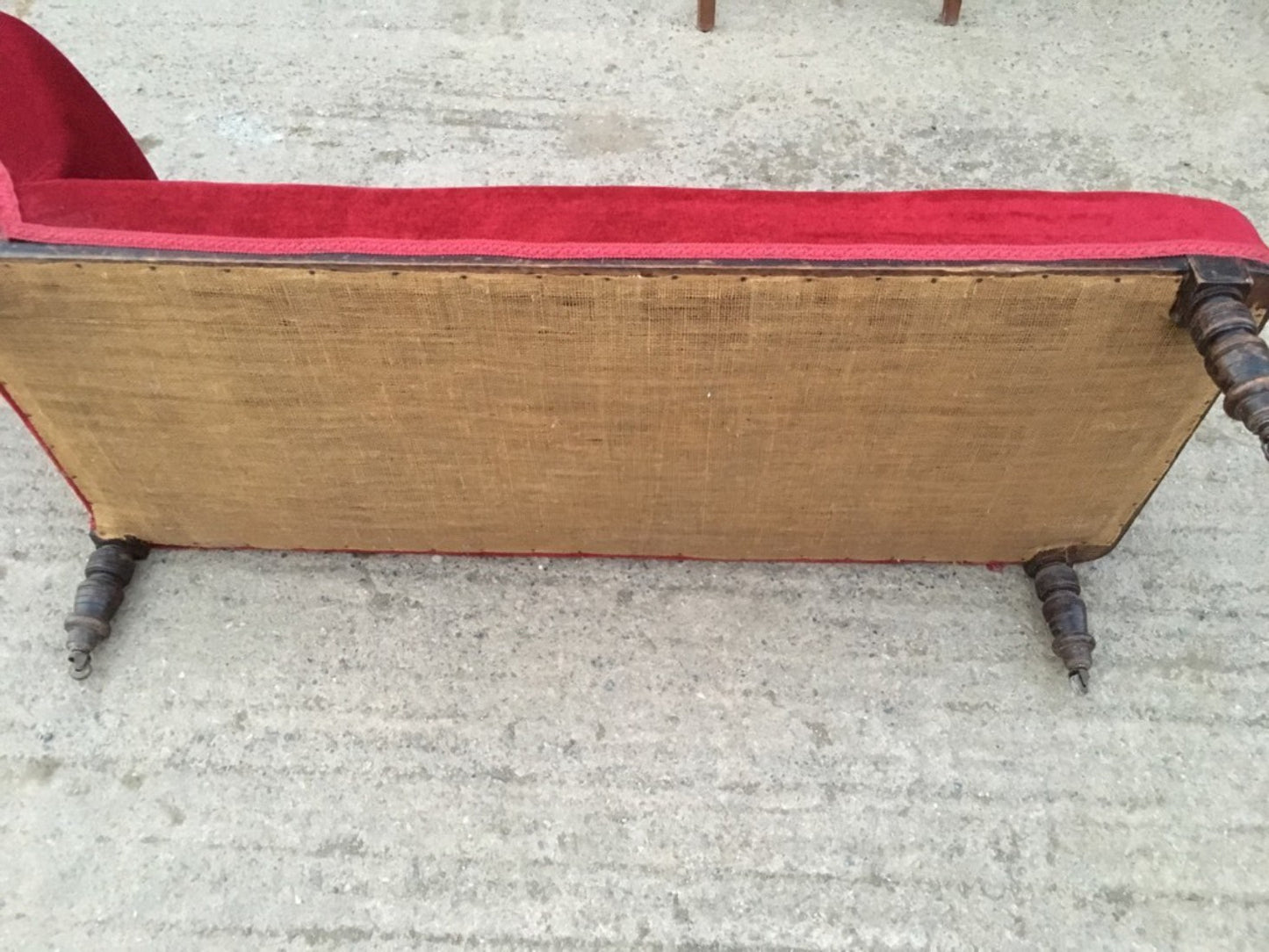 Antique Victorian Mahogany & Red Material Chaise Longue Sofa Chair TLC