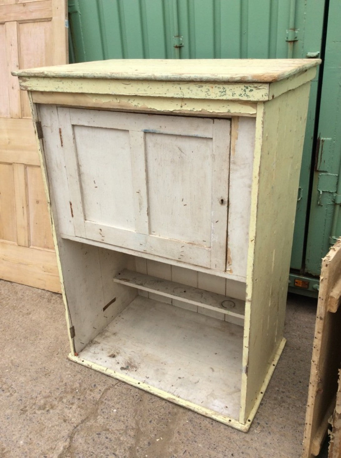 Interesting Old Reclaimed Painted Pine Deep Storage Cupboard 137.5x98.3cm