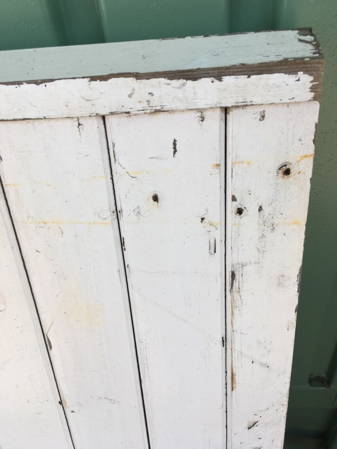 Salvaged Old Pair Of Painted Pine Wooden Garden Gates 133x131.5cm