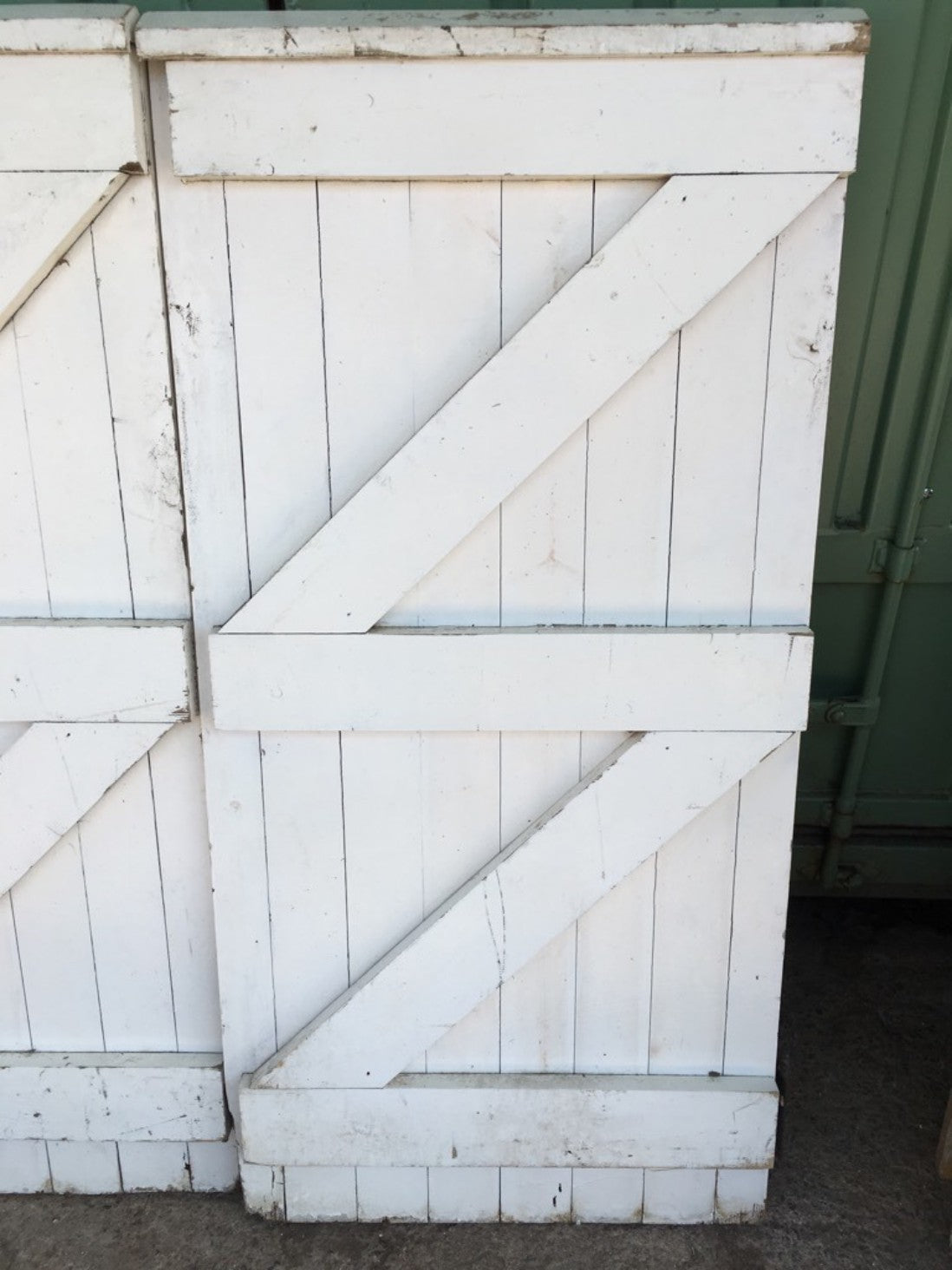 Salvaged Old Pair Of Painted Pine Wooden Garden Gates 133x131.5cm