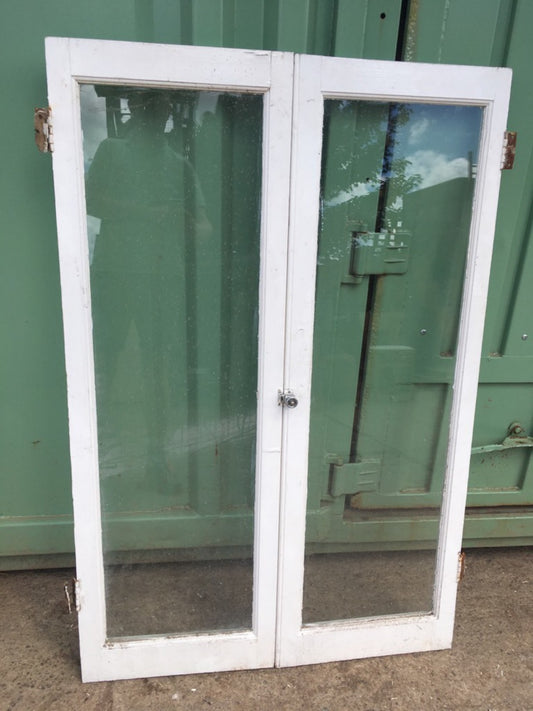 37”x56 1/8” Old Pair Of Glazed Painted Pine Panel Short Internal Cupboard Door