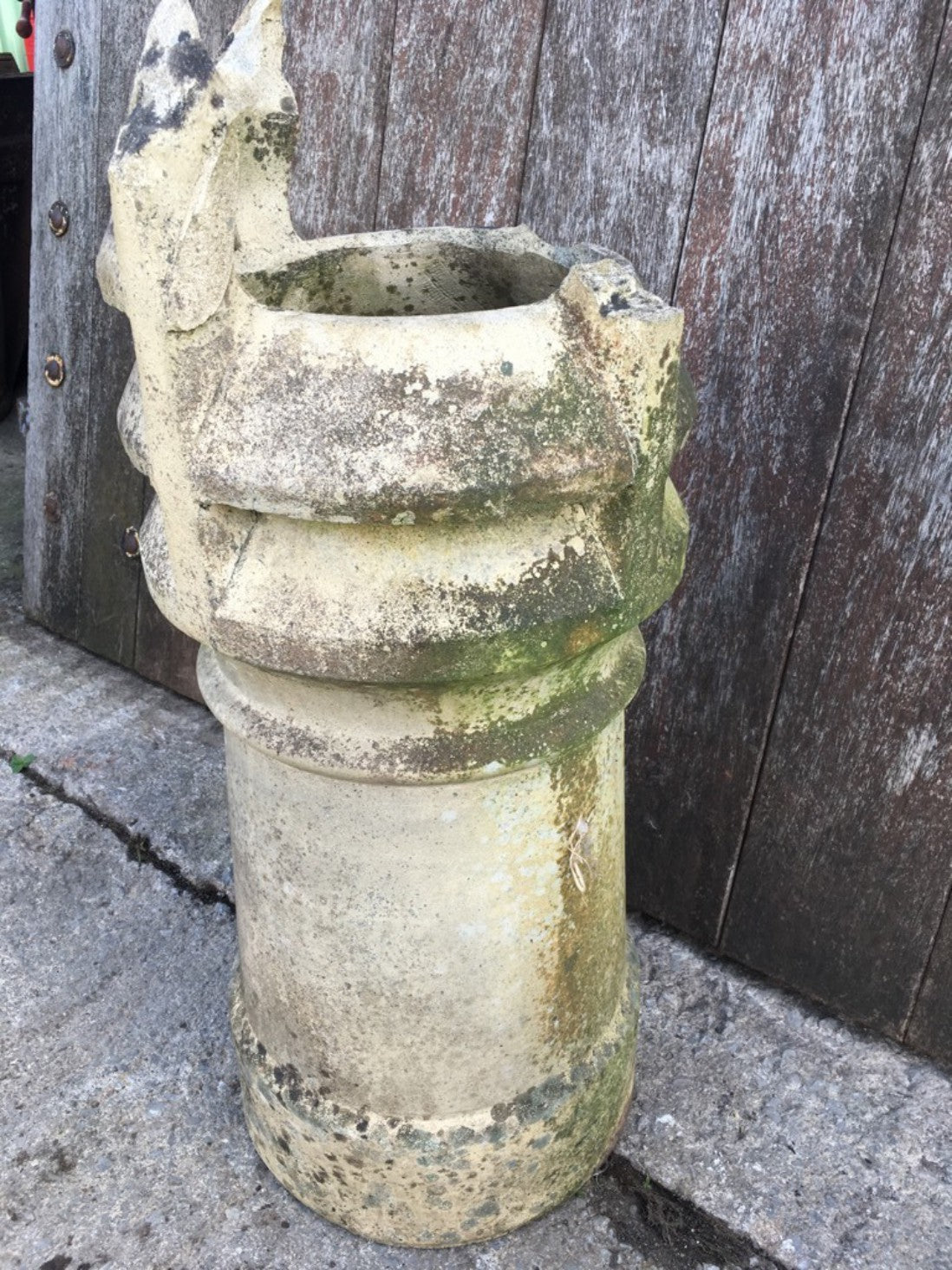 Salvaged Old Clay Louvre Chimney Pot Garden Ornament Damaged 63cm High