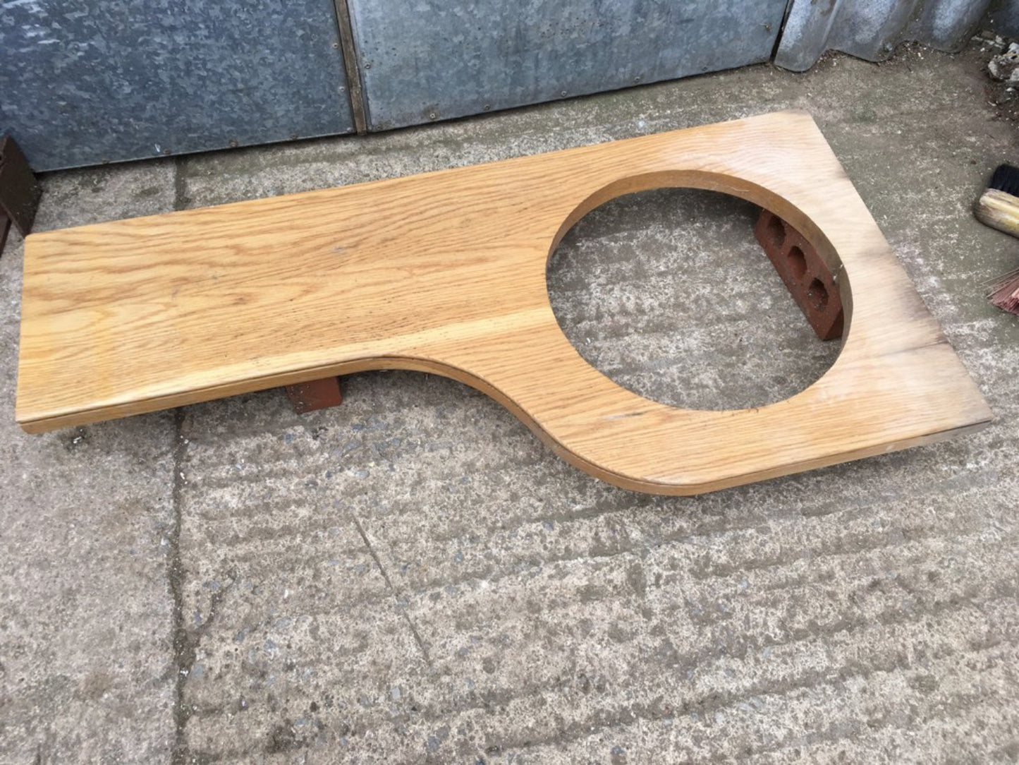 Salvaged Old Oak Bathroom Bedroom Worktop 39cm Diameter Hole For Vanity Sink