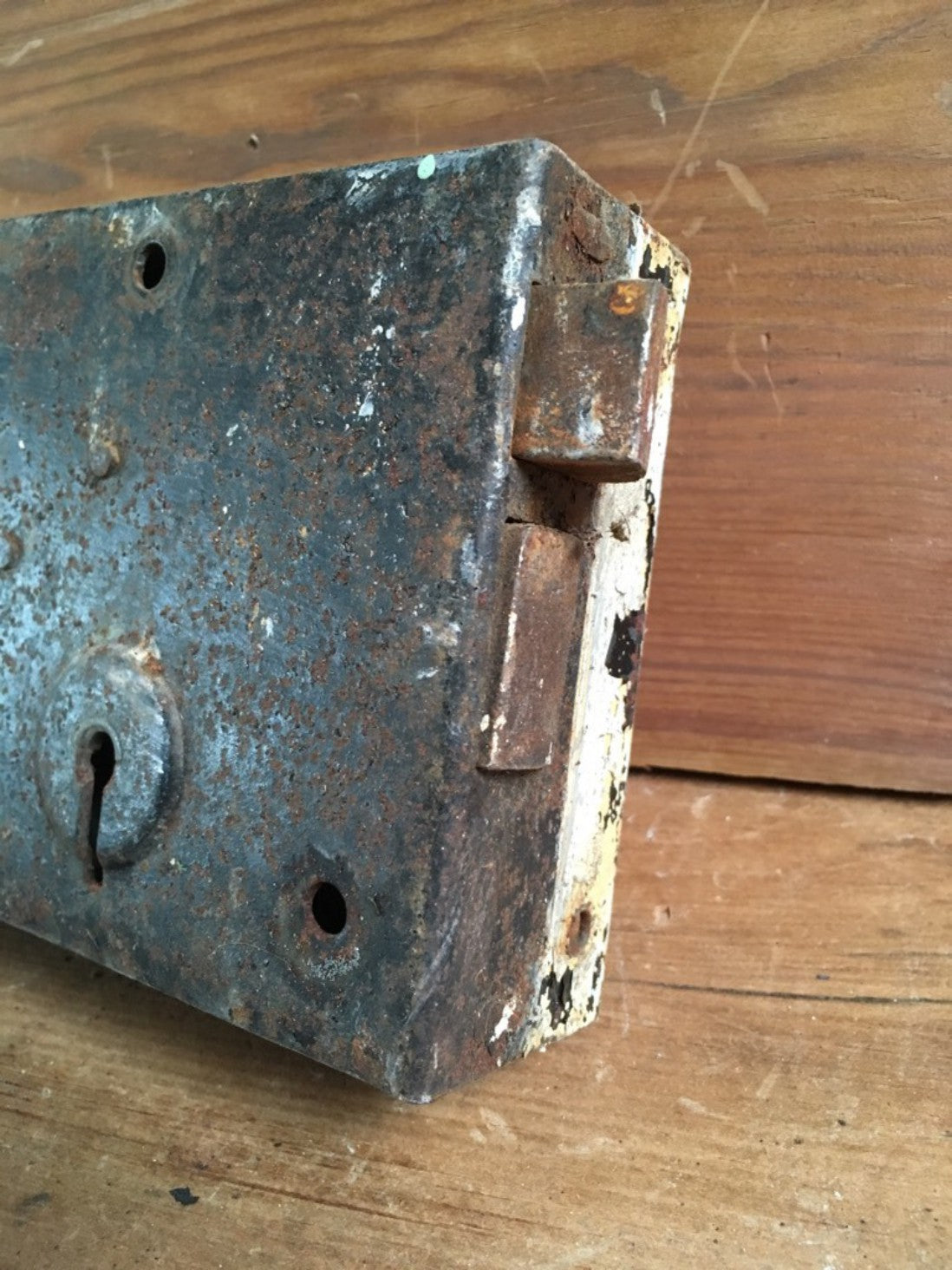 6”x4” Salvaged Victorian Large Steel Rim Lock For Right Hand Door No Key