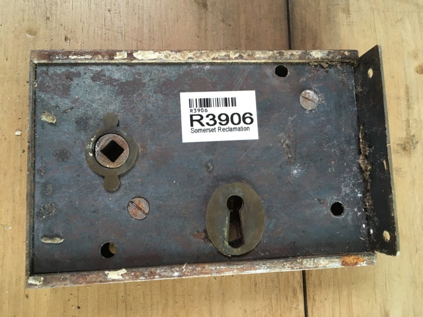 10.5x15.4cm Large Salvaged Victorian Steel & Brass Door Lock Left Hand No Key