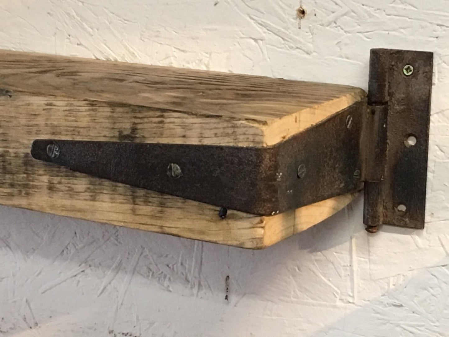 90.3x14.5cm Reclaimed Old Pine Timber Beam Floating Over Mantle Shelf & Brackets