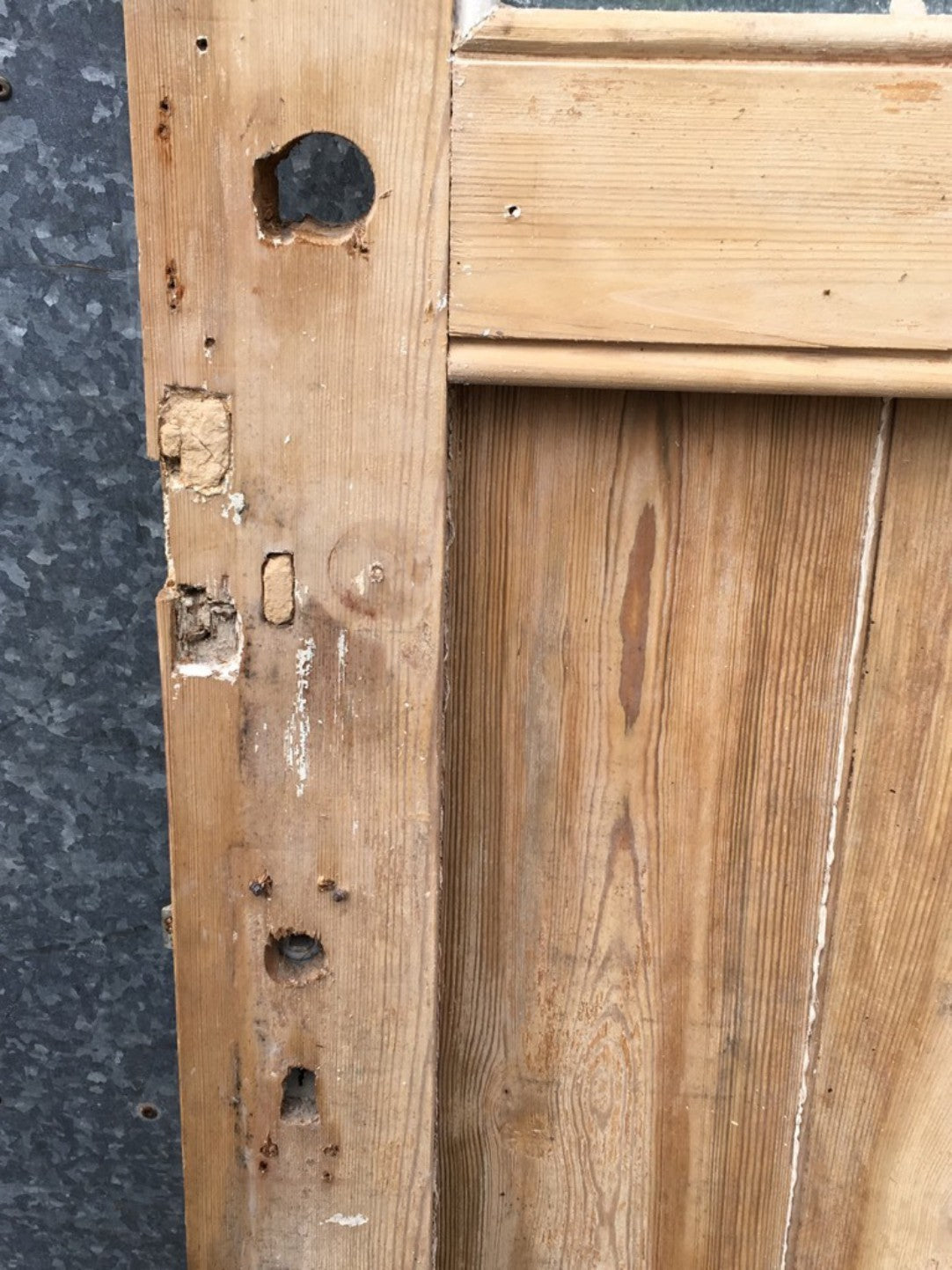 39 1/8”x77 1/4” Old Stripped Pine 5 Plank Framed Glazed Internal External Door