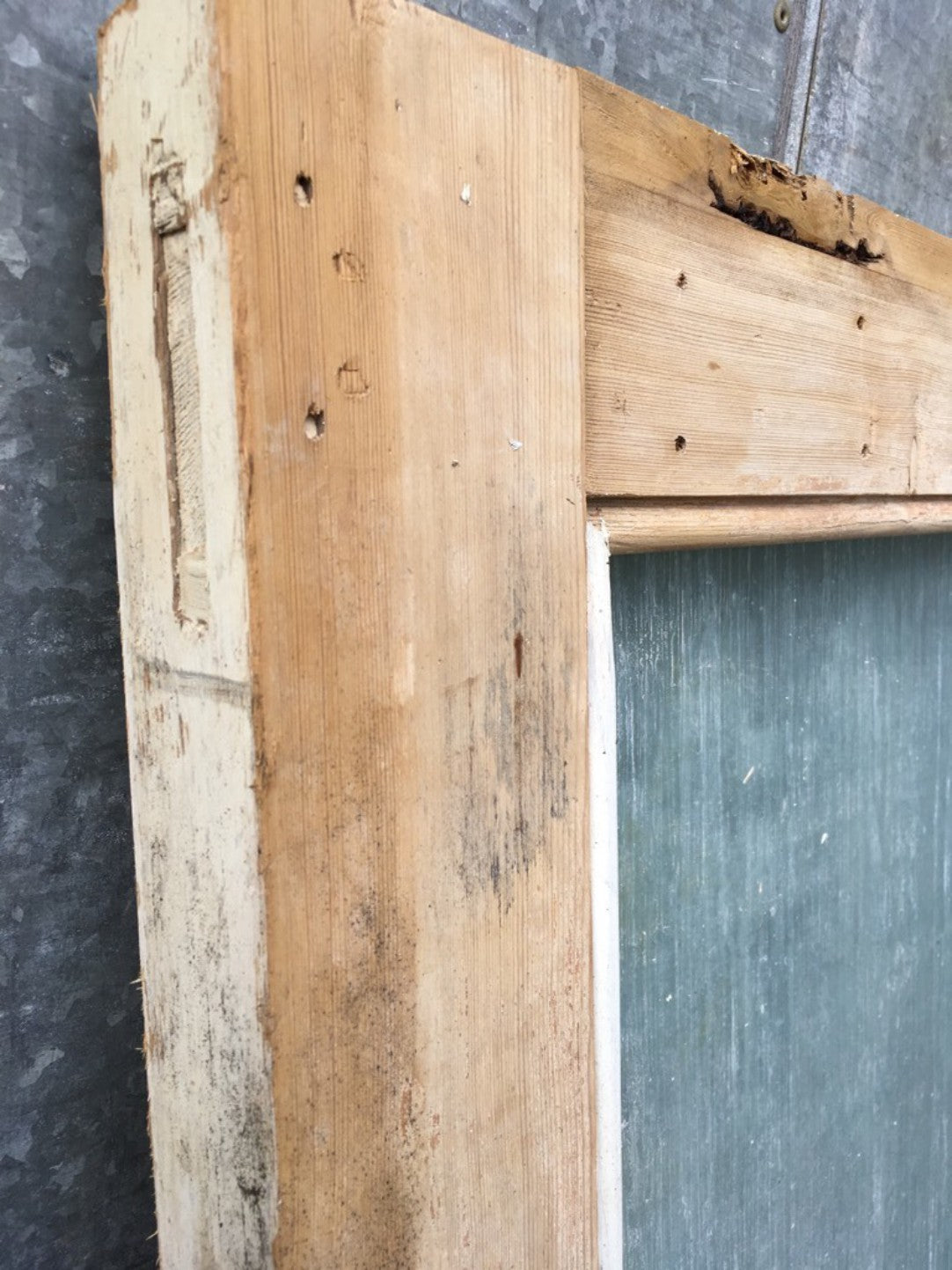 39 1/8”x77 1/4” Old Stripped Pine 5 Plank Framed Glazed Internal External Door