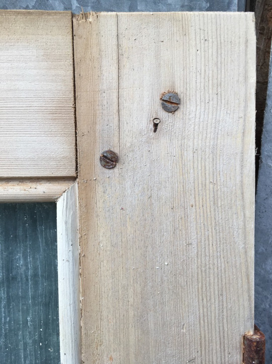 39 1/8”x77 1/4” Old Stripped Pine 5 Plank Framed Glazed Internal External Door