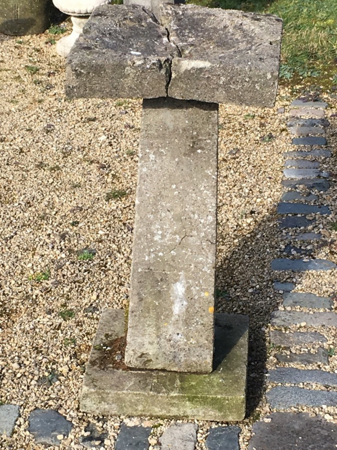 Salvaged Old Concrete 2’9” Tall Weathered Square Bird Bath