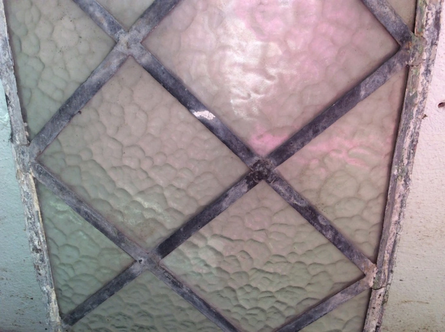 40.4cm X 22.5cm Salvaged Old Antique Translucent Pane Leaded Glass Window