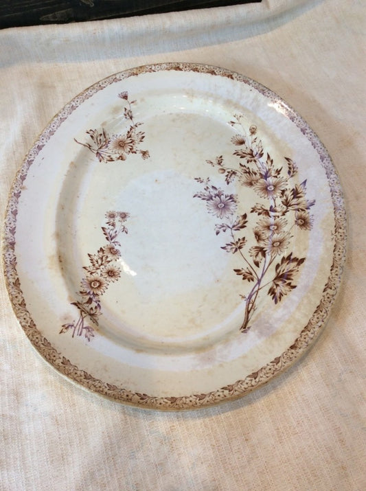 Reclaimed Old China Oval Serving Meat Dish Leaf & Flower Design 41.8cm Long