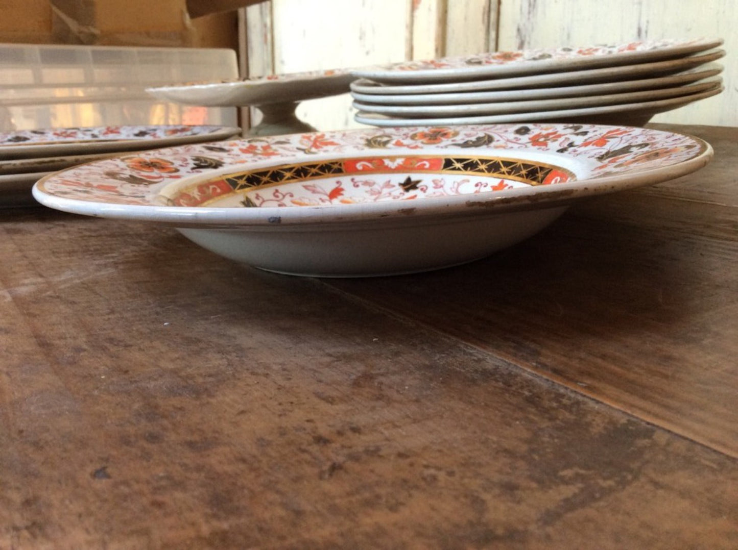 Nine Interesting Old Hall China Plates & Cake Stand 3 Dinner 6 Soup