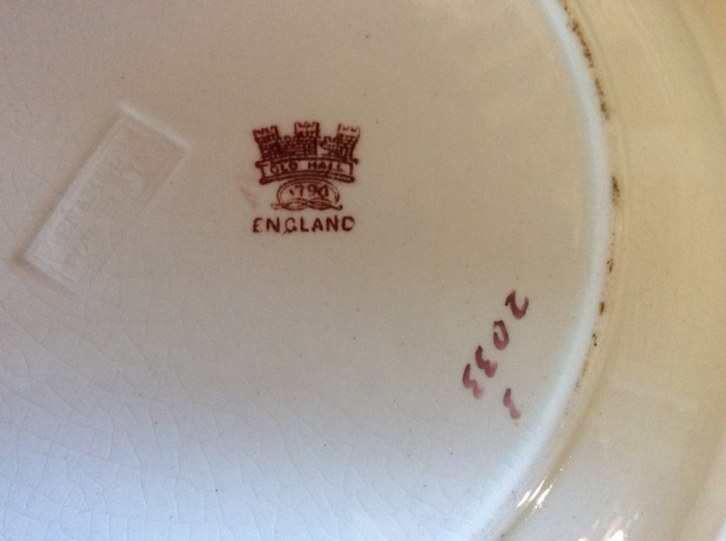 Nine Interesting Old Hall China Plates & Cake Stand 3 Dinner 6 Soup