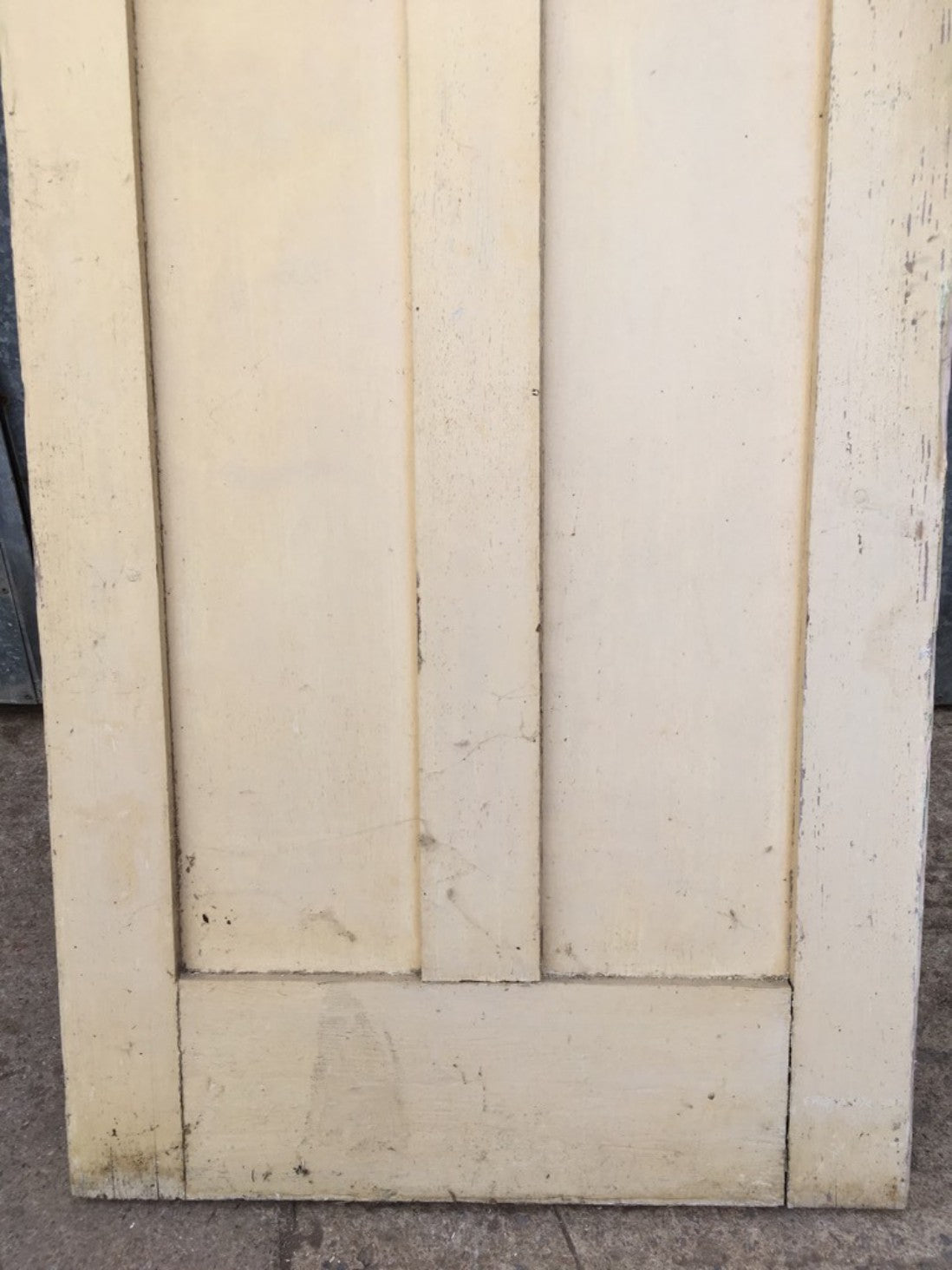 26 7/8”x71 1/4” Reclaimed 1930s Painted Pine Three Panel Short Internal Door