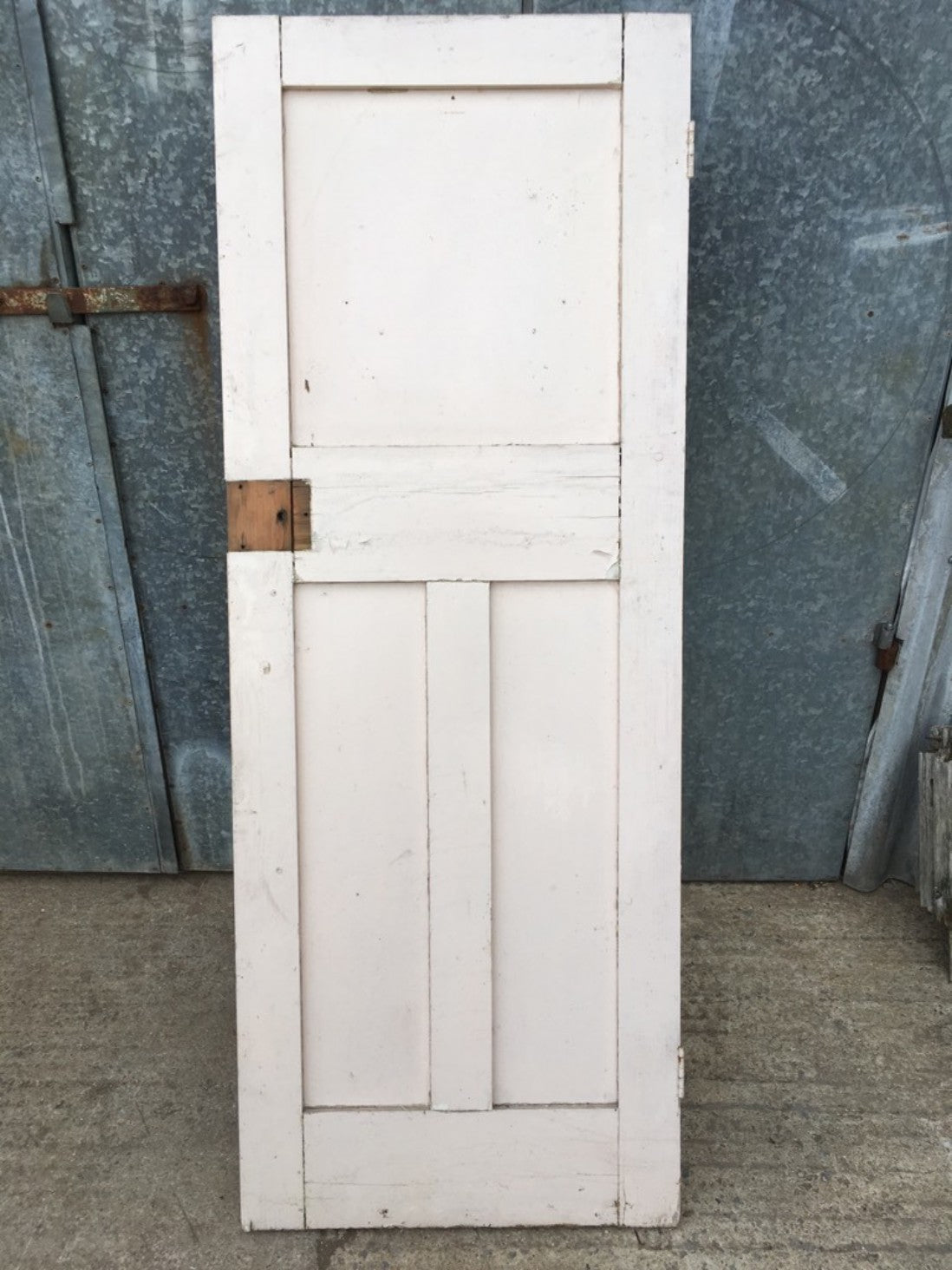 26 7/8”x71 1/4” Reclaimed 1930s Painted Pine Three Panel Short Internal Door