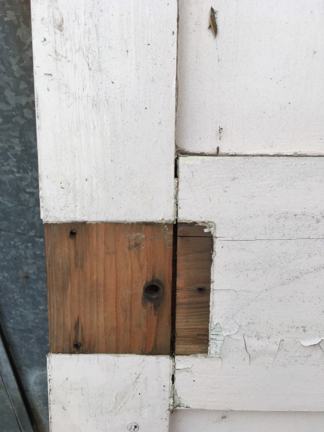 26 7/8”x71 1/4” Reclaimed 1930s Painted Pine Three Panel Short Internal Door
