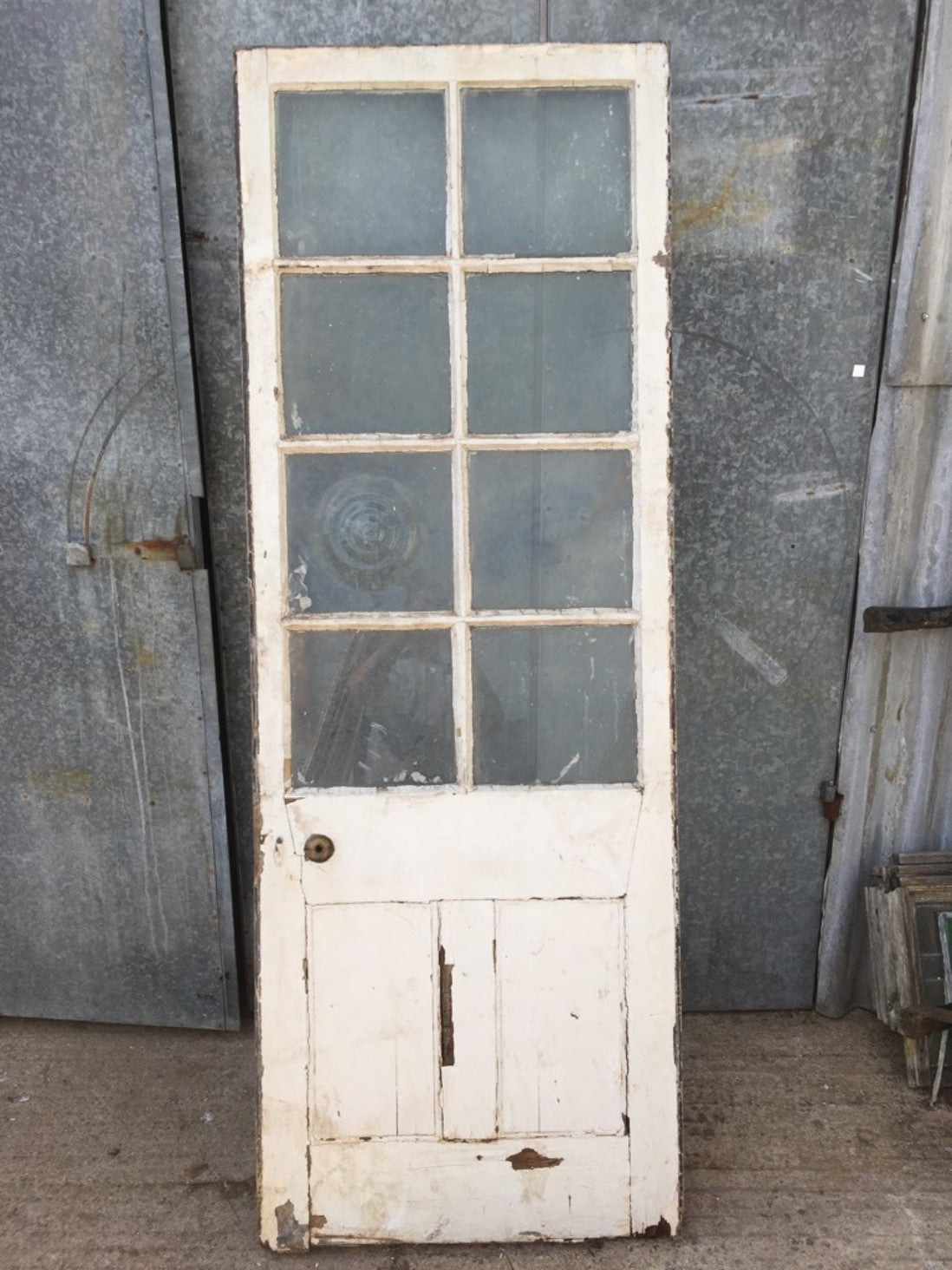 32 3/8”x90 1/2” Glazed Victorian Painted Pine Two Panel Tall Internal Door